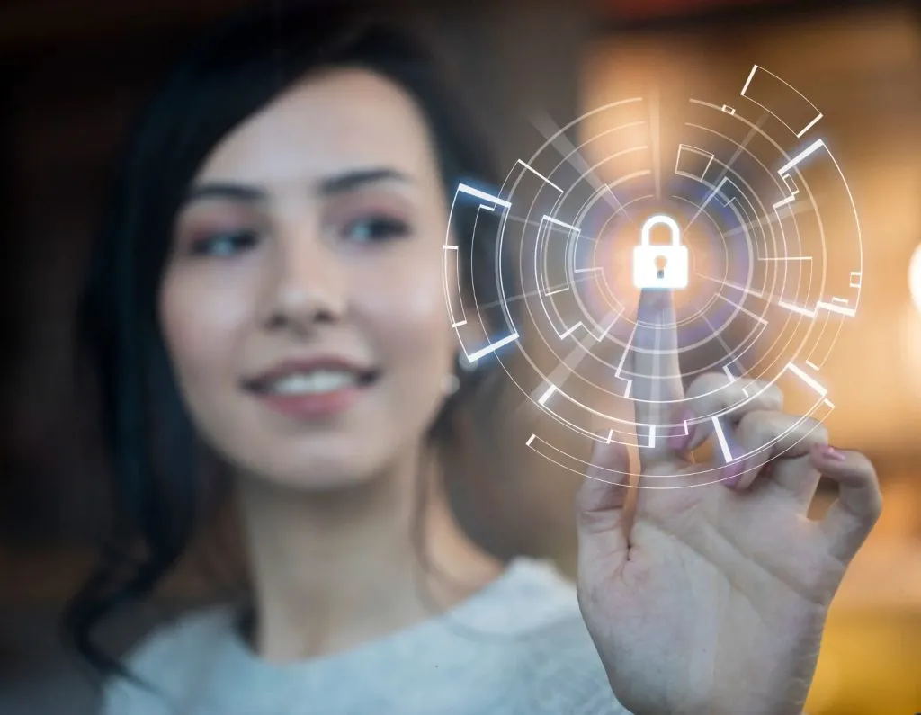 A woman confidently managing her digital life